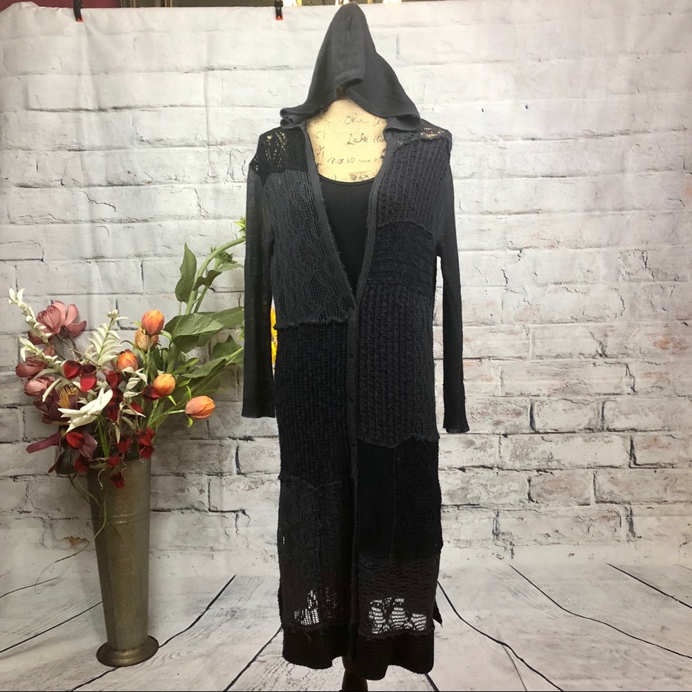 Free People Long BOHO Hooded Patchwork Cardigan